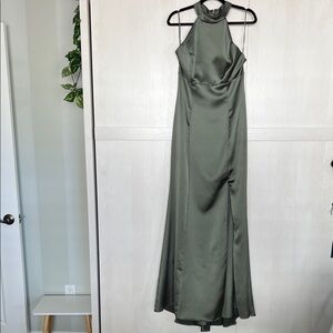 Amsale Green Halter Maxi Bridesmaid Dress